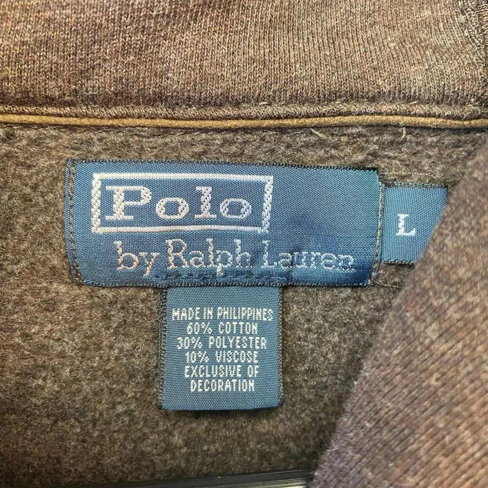 Polo Ralph Lauren Mens Brown Shawl Collar Sweatshirt Suede Elbow Patches Large